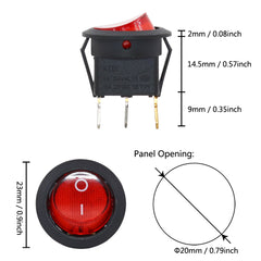 5 件装红/绿灯开-关 SPST 圆形摇杆开关 6A/250V 10A/125V AC 20mm