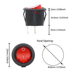 5 个 20 毫米圆形摇杆拨动开关 6A250VAC/10A/125VAC 电源开关帽带塑料按钮开关 2 针红色/黑色/白色