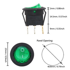 5 件装红/绿灯开-关 SPST 圆形摇杆开关 6A/250V 10A/125V AC 20mm