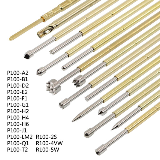 100Pcs Test Probes Pogo Pin Receptacle P100-A2 P100-B1 P100-D2 P100-E2 P100-F1 P100-G1 P100-H2 P100-H4 P100-H6 P100-J1 P100-LM2 P100-Q1 P100-T2 R100-2S R100-4VW R100-5W