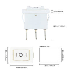 5 件装 3 针迷你船形摇杆开关 6A250VAC/10A125VAC 3 档开-关-开白色/黑色 KCD1 按钮开关无灯 15x21mm