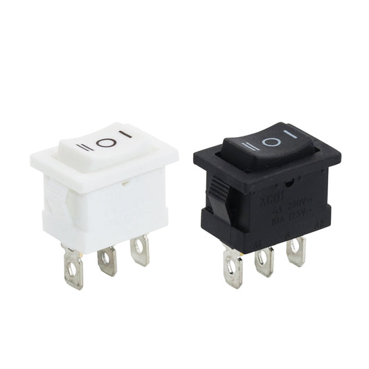 5 件装 3 针迷你船形摇杆开关 6A250VAC/10A125VAC 3 档开-关-开白色/黑色 KCD1 按钮开关无灯 15x21mm