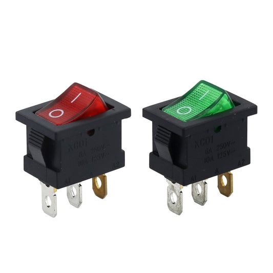 5 件 KCD1 摇臂开关 6A250VAC/10A125VAC 3 针 2 位开-关 I/O 按钮电源开关红/绿带灯 15x21mm
