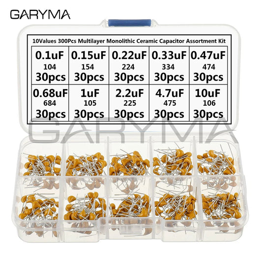 10 件装 300 件装 0.1 0.15 0.22 0.33 0.47 0.68 1 2.2 4.7 10 uF 多层单片陶瓷电容器组合套件