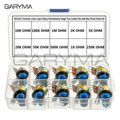 WH148 B1K 2K 5K 10K 20K 50K 100K 500K 1M 15mm Taper Rotary Potentiometer Single Turn Carbon Film with Blue Plastic Knobs Kit