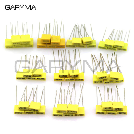 10Value 50 件装 100V 1nF - 470nF 校正电容器聚丙烯安全塑料薄膜电容器套件