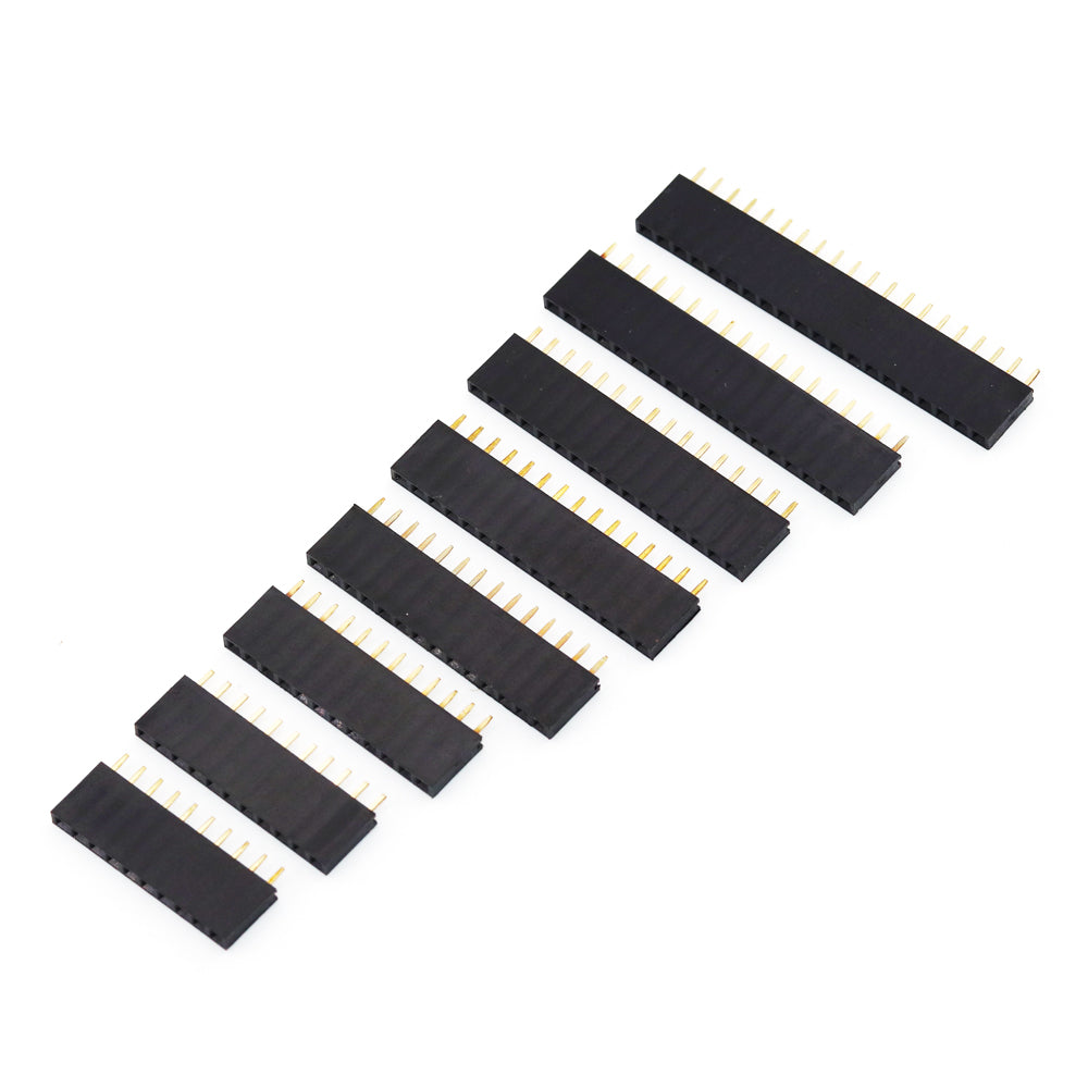 40 Pin Single Row Female Pin Header – 2.54mm Round Hole Connector For PCB (Pack Of 15 Strips)