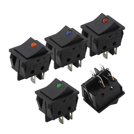 5 件装摇臂开关 KCD4 4 针带迷你猫眼摇臂电源开关 2 档开-关带点灯 16A250VAC/30A250VAC