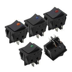 5 件装摇臂开关 KCD4 4 针带迷你猫眼摇臂电源开关 2 档开-关带点灯 16A250VAC/30A250VAC