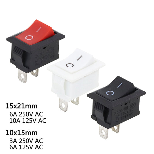 5 件摇臂开关 3A250VAC / 6A250VAC 按压式开-关 I/O SPST 2 针 2 位置迷你船形按钮电源开关 10x15mm/15x21mm