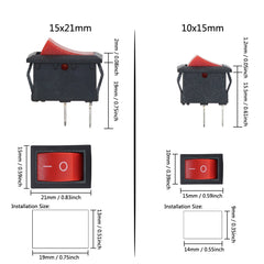 5 件摇臂开关 3A250VAC / 6A250VAC 按压式开-关 I/O SPST 2 针 2 位置迷你船形按钮电源开关 10x15mm/15x21mm