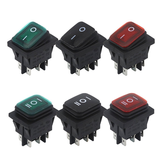 5 件 KCD4 防水摇臂开关红/绿带 LED 黑色重型 6 针 2 位置 / 3 位置自动船用电源开关 28.5x38 毫米