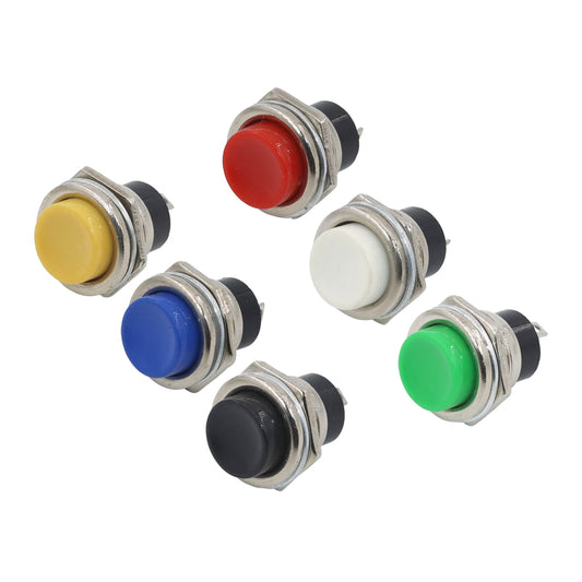 5 件装 16 毫米圆形瞬时开关 3A125VAC/6A125VAC DS-212 SPST 自复位按钮开关红/绿/蓝/黄/白/黑