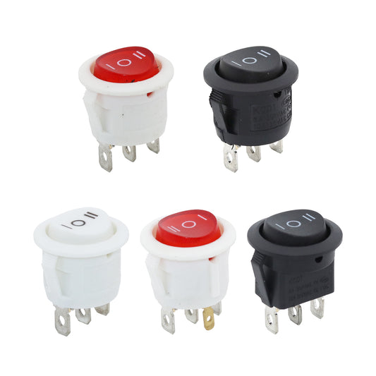 5 件装 20 毫米 KCD1 圆形船形摇杆开关 红/黑/白 3/4 针开-关-开 电源开关 6A/250VAC 10A125VAC
