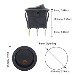5 个装 20 毫米 12V 黑色摇臂开关 KCD1 3 针 2 位带迷你猫眼适用于汽车自动开关红蓝绿黄灯 20A