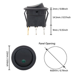 5 个装 20 毫米 12V 黑色摇臂开关 KCD1 3 针 2 位带迷你猫眼适用于汽车自动开关红蓝绿黄灯 20A
