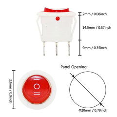 5 件装 20 毫米 KCD1 圆形船形摇杆开关 红/黑/白 3/4 针开-关-开 电源开关 6A/250VAC 10A125VAC