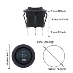 5 件装 20 毫米 KCD1 圆形船形摇杆开关 红/黑/白 3/4 针开-关-开 电源开关 6A/250VAC 10A125VAC