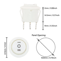 5 件装 20 毫米 KCD1 圆形船形摇杆开关 红/黑/白 3/4 针开-关-开 电源开关 6A/250VAC 10A125VAC