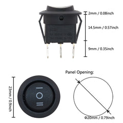 5 件装 20 毫米 KCD1 圆形船形摇杆开关 红/黑/白 3/4 针开-关-开 电源开关 6A/250VAC 10A125VAC