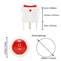 5 件装 20 毫米 KCD1 圆形船形摇杆开关 红/黑/白 3/4 针开-关-开 电源开关 6A/250VAC 10A125VAC