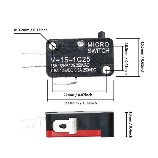 5Pcs Long Lever Switch V-151-1C25 V-152-1C25 V-153-1C25 V-154-1C25 V-155-1C25 V-156-1C25 V-15-1C25 Momentary Micro Limit Switch 16A