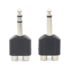 1 件 1/4 英寸单声道立体声 6.35 6.5 毫米公头至 2 个双 RCA 母头音频和视频适配器 Y 型分配器连接器
