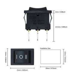 5 件装 3 针迷你船形摇杆开关 6A250VAC/10A125VAC 3 档开-关-开白色/黑色 KCD1 按钮开关无灯 15x21mm