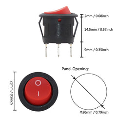 5Pcs ON-OFF 3PIN Round Rocker Switch LED Illuminated Car Dashboard Dash Boat Van 12V 24V / 6A250V / 10A125V Power Switch 20mm