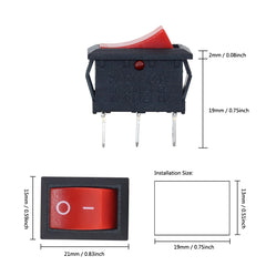 5Pcs Rocker Switch 6A250VAC/10A125VAC 3 Pin 2 Position ON-OFF I/O Red/Black KCD1 Push Button Mini Switch no Light 15x21mm