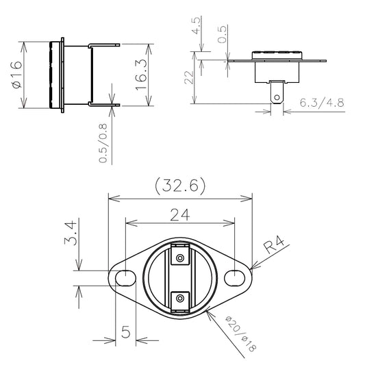 5Pcs KSD302 250V 16A 40~300 Degree Centigrade Ceramic Temperature Switch Thermostat N/C N/O Normally Closed/Open