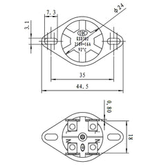 1Pcs KSD302X 20A 250V 4 Feet Circular Head Manual Reset Bipolar Thermostat Temperature Switch 75 85 92 93 95 Celsius Degree