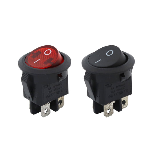 5Pcs 20mm Round Rocker Switch Square Base 4Pins AC 250V6A/125V10A ON/OFF 2Position 4Feet Power Switches Black/Red