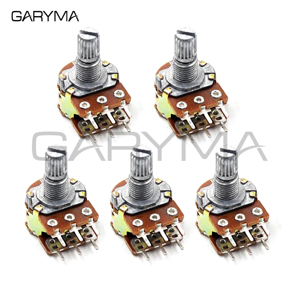 5pcs WH148 1K 2K 5K 10K 20K 50K 100K 500K 15mm 6Pin Linear Shaft Amplifier Dual Stereo Potentiometer
