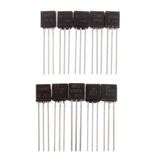 10 значений, 250 шт. A1015 BC327 BC337 C1815 S8050 S8550 2N2222 2N2907 2N3904 2N3906 PNP NPN Ассортимент силовых транзисторов