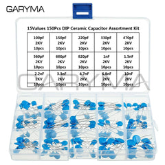15Values 150Pcs 2KV 100pF-10nF High Voltage DIP Ceramic Capacitor Assortment Kit