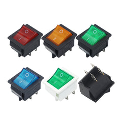 5Pcs KCD4 DPST ON-OFF 4Pin Rocker Boat Switch 25x31mm 16A/20A AC 250V/125V Red Green Blue Yellow LED Illuminated