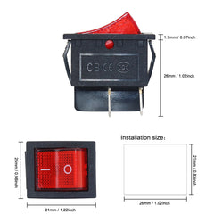 5Pcs KCD4 DPST ON-OFF 4Pin Rocker Boat Switch 25x31mm 16A/20A AC 250V/125V Red Green Blue Yellow LED Illuminated