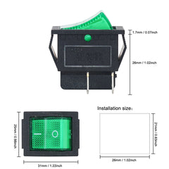 5Pcs KCD4 DPST ON-OFF 4Pin Rocker Boat Switch 25x31mm 16A/20A AC 250V/125V Red Green Blue Yellow LED Illuminated