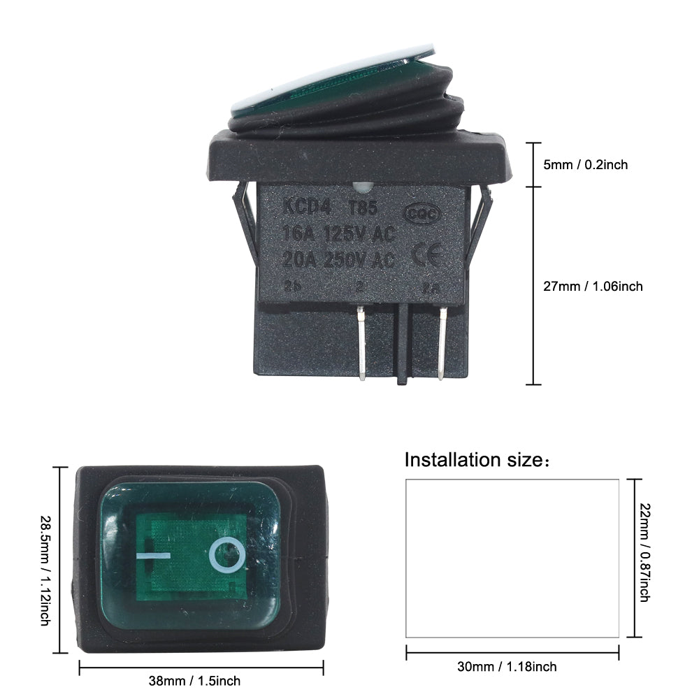 5Pcs KCD4 Waterproof Boat Rocker Switch 4Pin Latching ON-OFF 16A 250V with LED Power Switch Red/Green/Blue/Yellow/Black