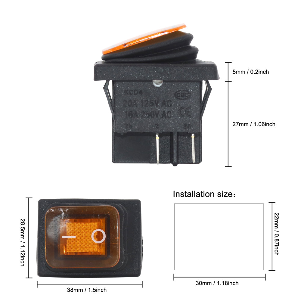 5Pcs KCD4 Waterproof Boat Rocker Switch 4Pin Latching ON-OFF 16A 250V with LED Power Switch Red/Green/Blue/Yellow/Black
