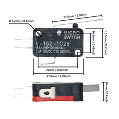 5Pcs Long Lever Switch V-151-1C25 V-152-1C25 V-153-1C25 V-154-1C25 V-155-1C25 V-156-1C25 V-15-1C25 Momentary Micro Limit Switch 16A