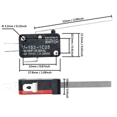 5Pcs Long Lever Switch V-151-1C25 V-152-1C25 V-153-1C25 V-154-1C25 V-155-1C25 V-156-1C25 V-15-1C25 Momentary Micro Limit Switch 16A
