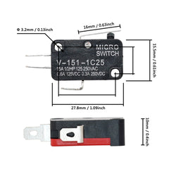 5Pcs Long Lever Switch V-151-1C25 V-152-1C25 V-153-1C25 V-154-1C25 V-155-1C25 V-156-1C25 V-15-1C25 Momentary Micro Limit Switch 16A