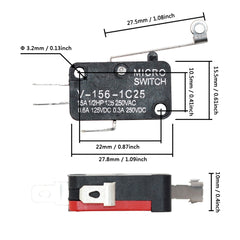 5Pcs Long Lever Switch V-151-1C25 V-152-1C25 V-153-1C25 V-154-1C25 V-155-1C25 V-156-1C25 V-15-1C25 Momentary Micro Limit Switch 16A