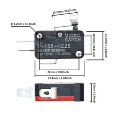 5Pcs Long Lever Switch V-151-1C25 V-152-1C25 V-153-1C25 V-154-1C25 V-155-1C25 V-156-1C25 V-15-1C25 Momentary Micro Limit Switch 16A