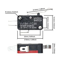 5Pcs Long Lever Switch V-151-1C25 V-152-1C25 V-153-1C25 V-154-1C25 V-155-1C25 V-156-1C25 V-15-1C25 Momentary Micro Limit Switch 16A