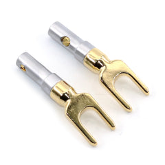 2Pcs Gold Plated Y/U Type Banana Connector Audio Cable Wire Connector Screw Lock Fork Spade Banana Plug