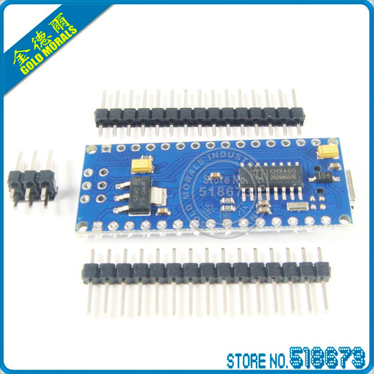С контроллером загрузчика Nano 3.0, совместимым с USB-драйвером Arduino Nano CH340 (без кабеля)
