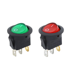 5Pcs Red/Green Light ON-OFF SPST Round Rocker Switch 6A/250V 10A/125V AC 20mm